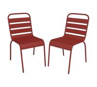 Vente-unique-Conjunto de 2 sillas de jardín apilables de Metal - Rojo - MIRMANDE de MYLIA