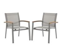 Vente-unique-Conjunto de 2 sillones de jardÌn apilables de Aluminio y textilene - Color Taupe y reposabrazos de Acacia - TAIPIVAI de MYLIA