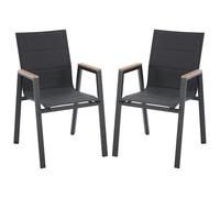 Vente-unique-Conjunto de 2 sillones de jardín apilables de Aluminio y textileno - Antracita - LIOUS de MYLIA