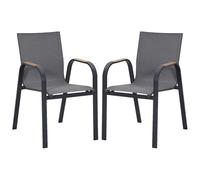 Vente-unique-Conjunto de 2 sillones de jardÌn apilables de Aluminio y textileno - Antracita - ZEYVA de MYLIA