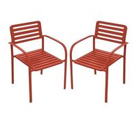 Vente-unique-Conjunto de 2 sillones de jardín apilables de Metal - Terracota - NILY de MYLIA