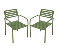 Vente-unique-Conjunto de 2 sillones de jardín apilables de Metal - Verde - NILY de MYLIA