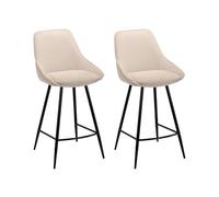 Vente-unique-Conjunto de 2 taburetes de Bar de Terciopelo Acanalado y Metal Negro - Crema - MASURIE