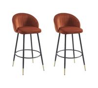 Vente-unique-Conjunto de 2 taburetes de Bar de Terciopelo y Metal - Terracota - ELIRAM