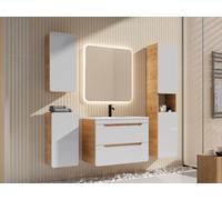 Vente-unique - Conjunto de baño Aruba - L 80cm x A 46cm x H 59cm - MDF - Color Natural Claro, Blanco