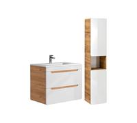 Vente-unique - Conjunto de baño Aruba - L 80cm x A 46cm x H 59cm - MDF - Color Natural Claro, Blanco