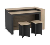 Vente-unique - Conjunto de Isla Central de Cocina + 2 taburetes - Negro y Natural Claro - NUSICE