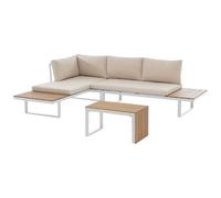 Vente-unique - Conjunto de salón para jardín 4 plazas Bambaïa - Aluminio - Blanco