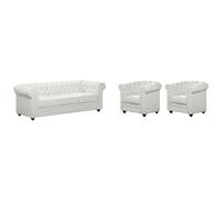 Vente-unique - Conjunto sofá y sillón Fijo 5 plazas Chesterfield - Piel sintética - Blanco