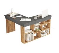 Vente-unique - Escritorio Tradicional Lileul - L 129cm x A 120cm x H 72cm - melamina - Gris Antracita, Color Natural Claro