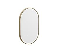 Vente-unique-Espejo de baño con luz Ovalada antivaho y Marco Dorado - 50 x 80 cm - ALARICO