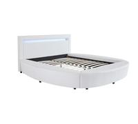Vente-unique-Estructura de Cama ABULIS II - 160x200 cm - Piel sintética Blanca con Leds