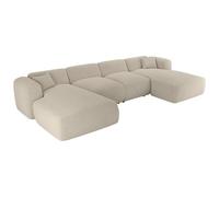 Vente-unique-Gran sofá esquinero panorámico de Tela Beige POGNI de Maison Céphy