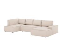 Vente-unique-Gran sofá rinconera Derecha panorámico de Tela Texturizada Beige Amelia