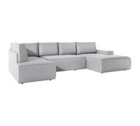 Vente-unique-Gran sofá rinconera Derecho panorámico Convertible en Terciopelo Gris Claro Amelia