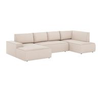 Vente-unique-Gran sofá rinconera Izquierda panorámico de Tela Texturizado Beige Amelia