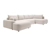 Vente-unique - Grand canapÈ d'angle Gauche panoramique Convertible en Tissu texturÈ crËme DAVISO