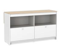 Vente-unique-Isla Central de Cocina con 2 Puertas y 2 Huecos - Blanco y Roble - TEKYNA