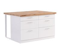 Vente-unique-Isla Central de Cocina con 6 cajones de MDF y Metal - Blanco y Natural Claro - ALEGRITA