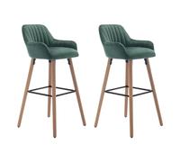 Vente-unique-Juego de 2 taburetes de Bar de Terciopelo y Metal Efecto Madera de Haya - Verde Oscuro - Eleana