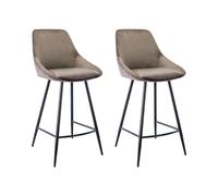 Vente-unique-Juego de 2 taburetes de Bar MASURIE - Terciopelo - Gris Topo