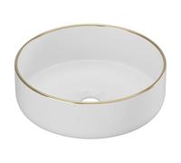 Vente-unique - Lavabo sobre encimera Leniso - L 36cm x A 36cm x H 12cm - cerámica - blanco, dorado