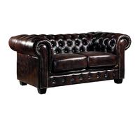 Vente-unique Linea Sofa Sofá 2 plazas Chesterfield Brenton 100% Piel de b˙falo - Marrón
