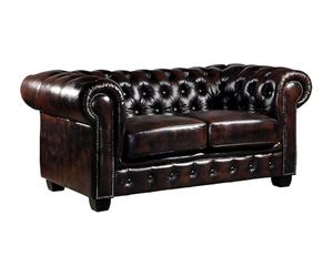 Vente-unique Linea Sofa Sofá 2 plazas Chesterfield Brenton 100% Piel de b˙falo - Marrón