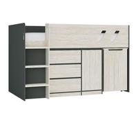 Vente-unique - Lit combinÈ 90 x 190 cm Avec Bureau et rangements - Coloris : Anthracite et Naturel grisÈ - SAGITI -