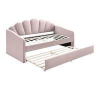 Vente-unique - Lit gigogne Coquillage 2 x 90 x 190 cm - Velours - Rose - ELUSIA -