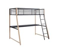 Vente-unique Lit Mezzanine MALICIA - 90 x 190 cm - Bureau intÈgrÈ - Noir et chÍne