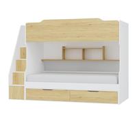 Vente-unique-Litera 90 x 190 cm - con Almacenamiento - Color: Blanco y Natural - Yalova