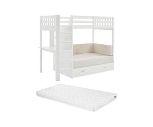 Vente-unique-Litera Alta 90 X 190 cm con Sofá Cama - Pino y MDF - Blanco + ColchÛn - ORPELIA