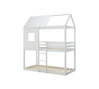 Vente-unique-Litera cabaña 2 x 90 x 190 cm - Pino y MDF - Blanco - LIDOVARA