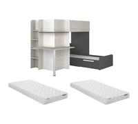Vente-unique-Litera rinconera 2 x 90 x 190 cm - con Escritorio - Gris, Blanco y Negro + colchón - Samuel