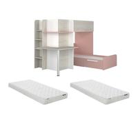Vente-unique-Litera rinconera 2 x 90 x 190 cm - con Escritorio - Gris, Blanco y Rosa + colchón - Samuel