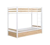 Vente-unique-Literas 2 x 90 x 190 cm - 1 cajÛn - Metal y MDF - Color: Natural y Blanco - CASIDIA