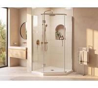 Vente-unique-Mampara rinconera con puerta abatible + base de ducha - ARDIA - 90x185 cm