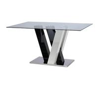 Vente-unique - Mesa de Comedor 6 plazas Winch - Cristal Templado - Negro, Blanco