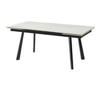 Vente-unique-Mesa de Comedor Extensible de 6 a 10 Personas en cerámica y Metal - Efecto mármol Blanco y Negro - MARVENA