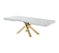 Vente-unique - Mesa de Comedor Extensible de 6 a 10 plazas de MDF y Metal - Efecto m·rmol Blanco y Oro - CATONAV