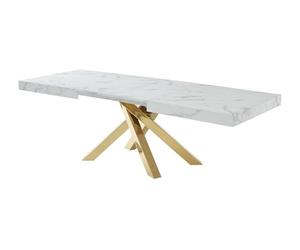Vente-unique - Mesa de Comedor Extensible de 6 a 10 plazas de MDF y Metal - Efecto m·rmol Blanco y Oro - CATONAV