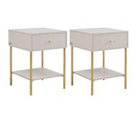 Vente-unique - Mesilla de Noche Milavia - L 40cm x A 40cm x H 55cm - MDF - Beige, Dorado
