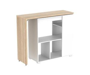 Vente-unique Meuble de Bar pivotant SATURNE - Blanc & ChÍne