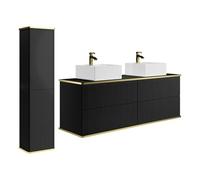 Vente-unique - Meuble de Salle de Bain Suspendu striÈ Avec Double Vasque ‡ Poser carrÈe et Colonne - Noir - 120 cm - KELIZA