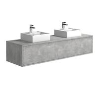 Vente-unique - Mueble de baño con Doble Lavabo Isaure - L 150cm x A 47cm x H 32cm - melamina - Gris Claro
