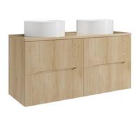 Vente-unique - Mueble de baño con Doble Lavabo Oriso - L 120cm x A 46cm x H 57cm - MDF - Color Natural Claro