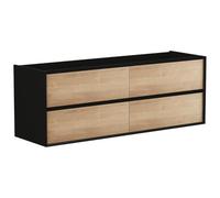 Vente-unique-Mueble de baño Flotante con Lavabo - Color Natural Claro y Negro - 150 cm - LANNICK