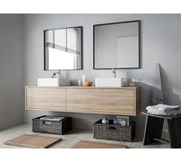 Vente-unique-Mueble de baño Flotante de Color Claro Natural con Doble Lavabo - Ancho 150 cm - ISAURE II