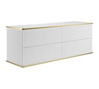 Vente-unique-Mueble de baño Flotante y Cenefa Dorada - Blanco - 150 cm - KELIZA